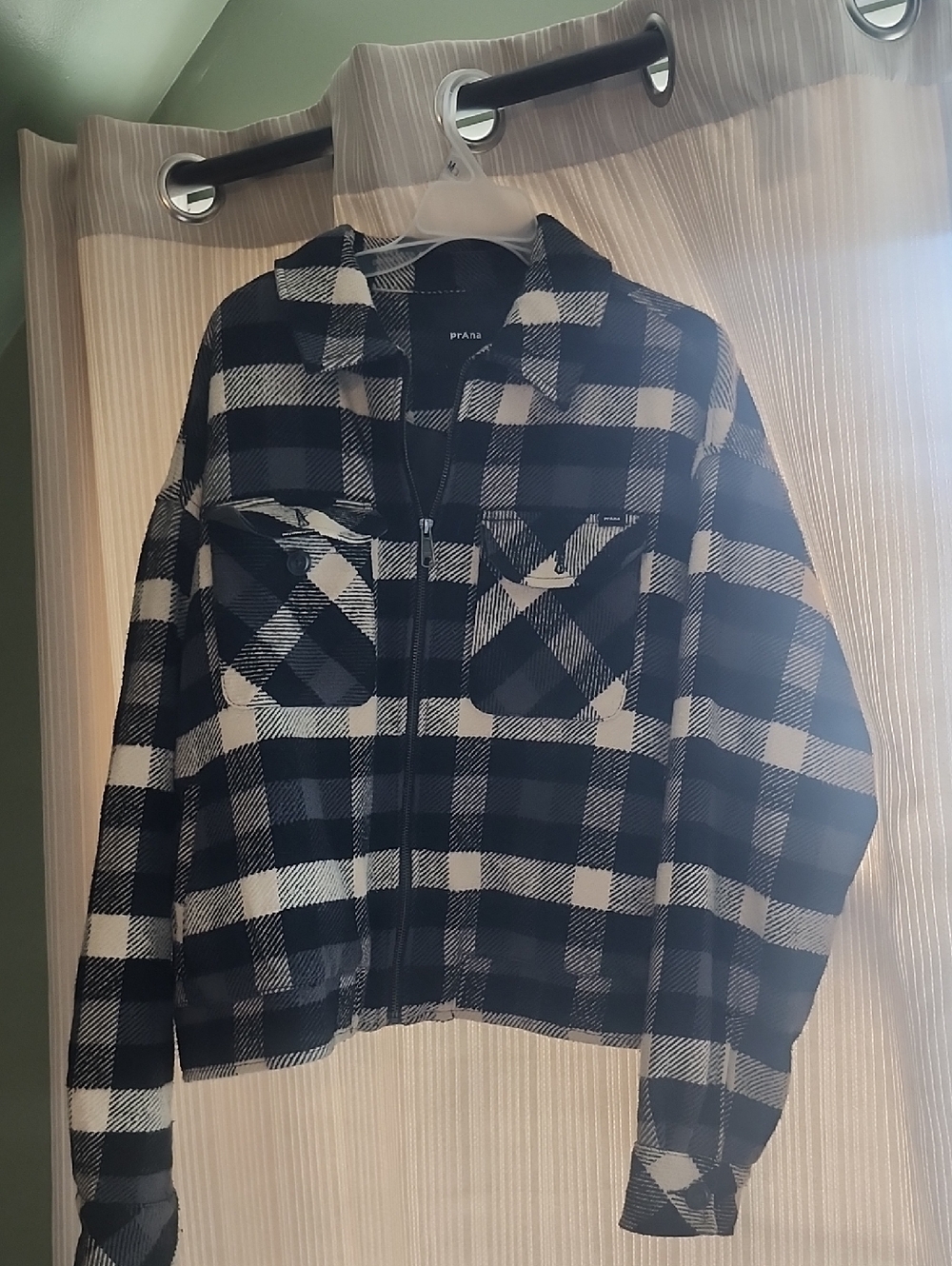 Prana Black and White Plaid Zip-Up Shacket